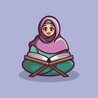 mignonne musulman en train de lire coran dessin animé vecteur