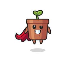 le personnage mignon de pot de plante en tant que super-héros volant vecteur