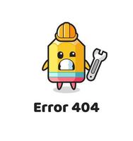 erreur 404 avec la mascotte de crayon mignon vecteur