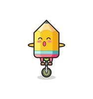 le mignon personnage au crayon fait du vélo de cirque vecteur