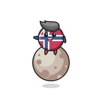 illustration de la bande dessinée d'insigne de drapeau de la norvège assis sur la lune vecteur