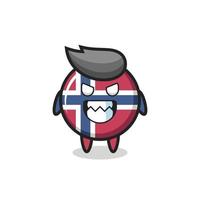 expression maléfique de l'insigne du drapeau de la norvège personnage de mascotte mignon vecteur
