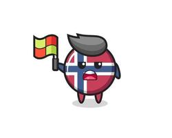 personnage du badge du drapeau de la norvège en tant que juge de ligne hissant le drapeau vecteur