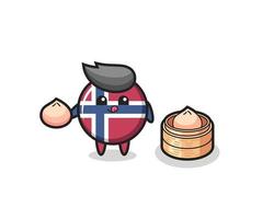personnage mignon d'insigne de drapeau de la norvège mangeant des petits pains cuits à la vapeur vecteur