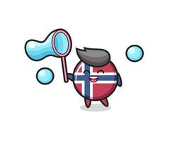 bande dessinée d'insigne de drapeau de norvège heureux jouant la bulle de savon vecteur