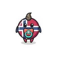 personnage de dessin animé d'insigne de drapeau de la Norvège de bébé avec la tétine vecteur
