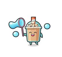 heureux milkshake cartoon jouant à la bulle de savon vecteur