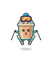 personnage mascotte milkshake en tant que joueur de ski vecteur