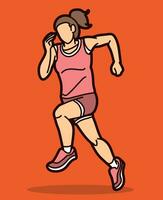une femme début fonctionnement le jogging marathon coureur mouvement action dessin animé sport graphique vecteur
