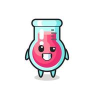 Adorable mascotte de bécher de laboratoire avec un visage optimiste vecteur