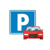 parking route signe avec voiture véhicule ou voiture parc emplacement zone vecteur illustration plat dessin animé isolé clipart