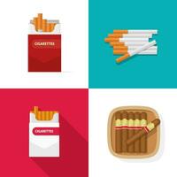 cigarette pack carton boîte avec cigarettes et luxe cubain cigares vecteur ensemble plat dessin animé isolé clipart image