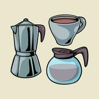 café boisson dessin animé pot dispositifs et Matin boisson machine à café vecteur