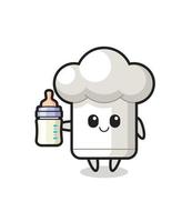 personnage de dessin animé de chapeau de chef bébé avec bouteille de lait vecteur