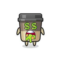 personnage de tasse de café avec une expression de fou d'argent vecteur