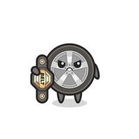 personnage mascotte de roue de voiture en tant que combattant mma avec la ceinture de champion vecteur