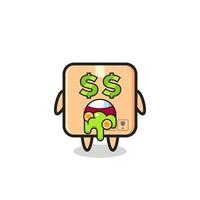 personnage de boîte en carton avec une expression de fou d'argent vecteur