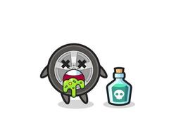 illustration d'un personnage de roue de voiture vomissant à cause d'un empoisonnement vecteur