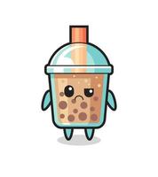 la mascotte du bubble tea au visage sceptique vecteur