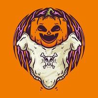 fantôme d'halloween avec illustration de tête de citrouille vecteur