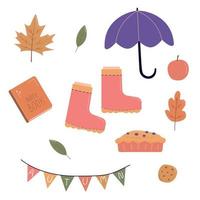 pack d'objets d'automne dans un style dessiné à la main vecteur