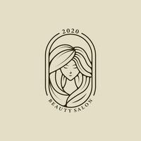 femmes logo ligne art Facile minimaliste vecteur illustration modèle icône graphique conception. beauté salon signe ou symbole pour affaires avec badge typographie style