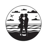 noir silhouette de plage romance avec épais contour côté vue isolé vecteur