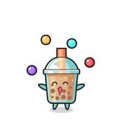 le dessin animé de cirque de thé à bulles jonglant avec une balle vecteur