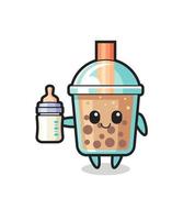 personnage de dessin animé de thé aux bulles de bébé avec une bouteille de lait vecteur