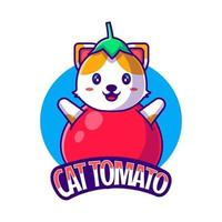 mignon mascotte logo dessin animé chat tomate illustration vectorielle vecteur