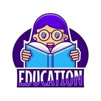 mignon mascotte logo dessin animé fille éducation illustration vectorielle vecteur