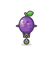 le personnage mignon de fruit de la passion fait du vélo de cirque vecteur