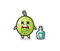 illustration d'un personnage d'olive vomissant à cause d'un empoisonnement vecteur