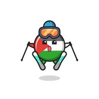 personnage mascotte insigne du drapeau palestinien en tant que joueur de ski vecteur