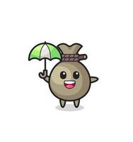 illustration de sac d'argent mignon tenant un parapluie vecteur