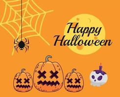 citrouille halloween jour 31 octobre conception de fête avec chauve-souris araignée noire vecteur