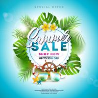 Summer Sale Design avec feuilles et fleurs exotiques vecteur