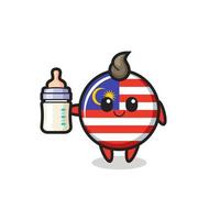 personnage de dessin animé d'insigne de drapeau de malaisie de bébé avec la bouteille de lait vecteur