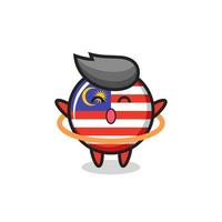 La bande dessinée mignonne d'insigne de drapeau de la malaisie joue au cerceau vecteur