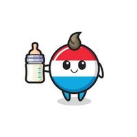 personnage de dessin animé d'insigne de drapeau de luxembourg de bébé avec la bouteille de lait vecteur