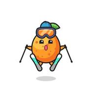 personnage mascotte kumquat en tant que joueur de ski vecteur