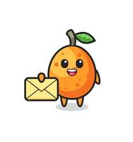 illustration de dessin animé de kumquat tenant une lettre jaune vecteur