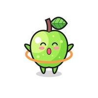 dessin animé mignon pomme verte joue au cerceau vecteur