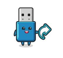 mignon lecteur flash usb tenir symbole de partage de médias sociaux vecteur