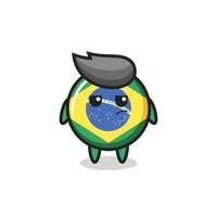 personnage mignon d'insigne de drapeau du brésil avec une expression suspecte vecteur