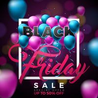 Black Friday Vente Illustration avec des ballons brillants sur fond sombre vecteur