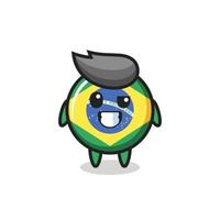 Adorable mascotte d'insigne du drapeau du Brésil avec un visage optimiste vecteur