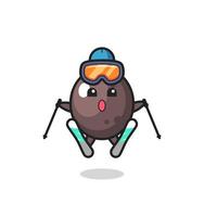 mascotte d'olive noire en personnage de joueur de ski vecteur