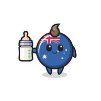 personnage de dessin animé d'insigne de drapeau d'australie bébé avec une bouteille de lait vecteur