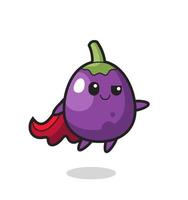 le personnage de super-héros aubergine mignon vole vecteur